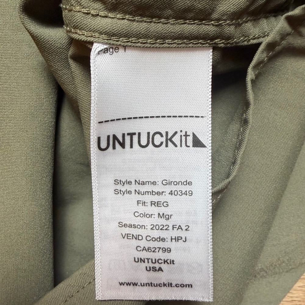 Untuckit Shirt Mens Large Green Performance Stretch Gironde Button Down Commute - Picture 5 of 8